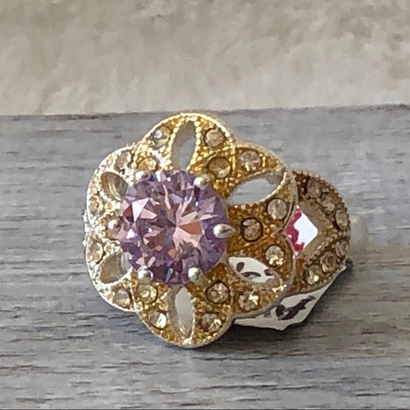 NRQ silver & gold tone AMETHYST dome RING - Picture 1 of 8